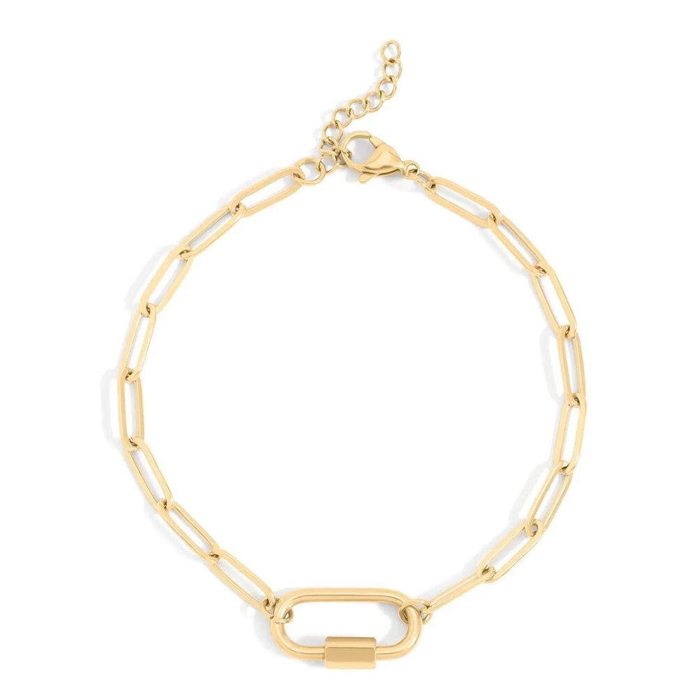 NWT WJW Paperclip Chain Bracelet Waterproof Stainless Steel Gold 7"